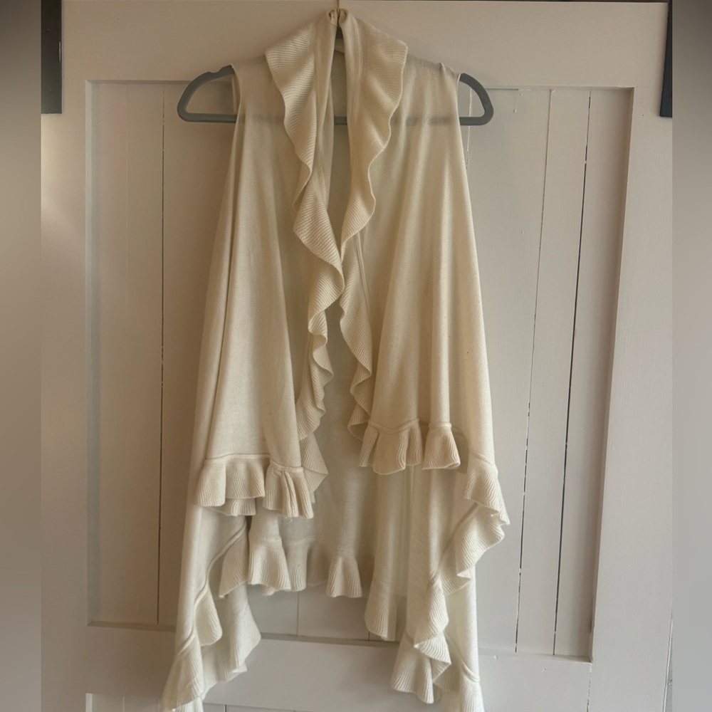 Anthro Do Everything In Love Anthropologie Adriana Ruffle Cardigan Vest Open O/S